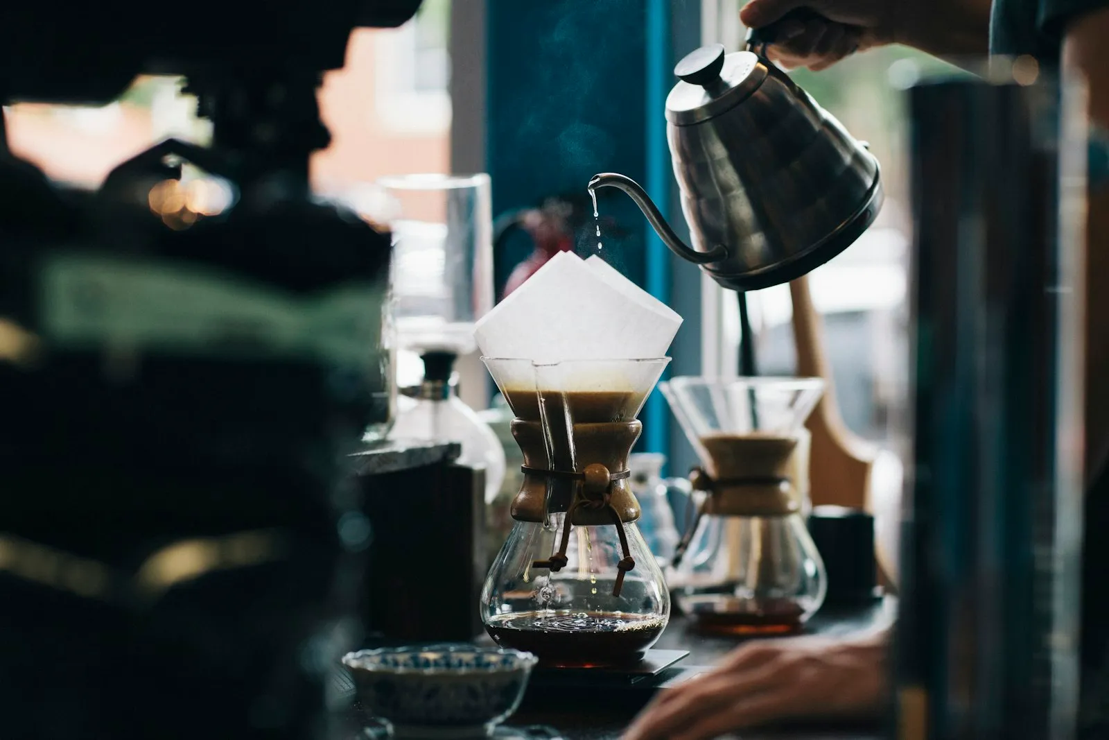 Warm coffee shop ambiance with natural sun light
